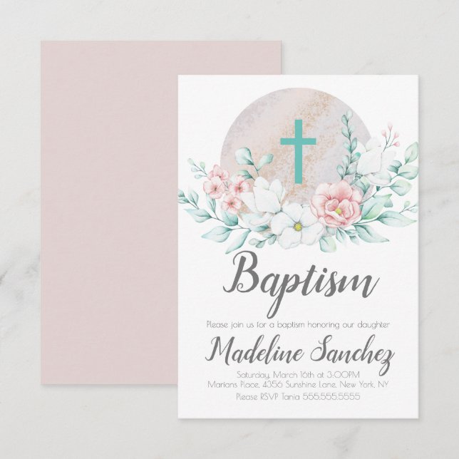 Watercolor Spring Baptism Floral Baby Dedication  Invitation (Front/Back)