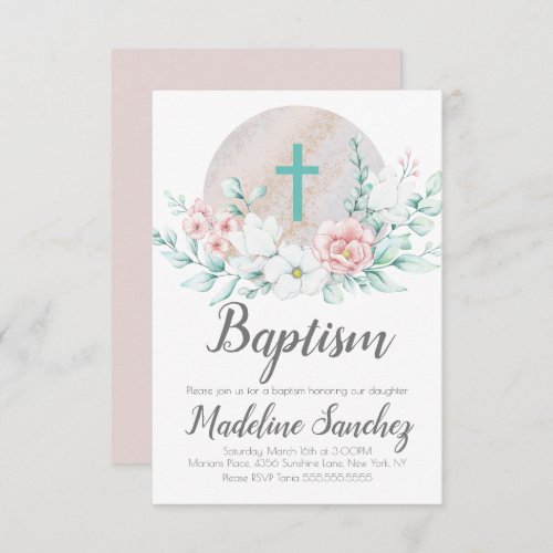 Watercolor Spring Baptism Floral Baby Dedication  Invitation