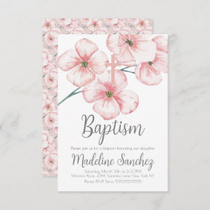 Watercolor Spring Baptism Floral Pink Dedication  Invitation