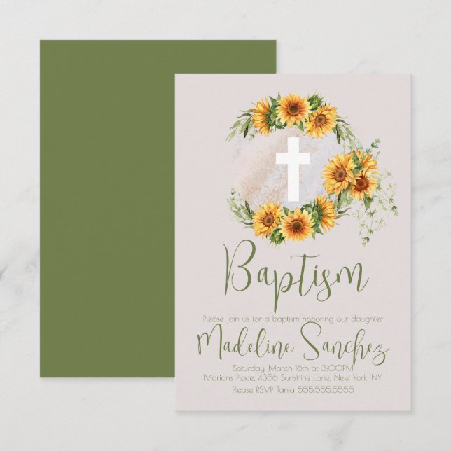 Watercolor Spring Baptism Sunflowers Dedication  Invitation (Front/Back)