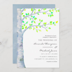 Watercolor Spring Birch Tree Wedding Invitation