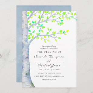 Watercolor Spring Birch Tree Wedding invitation