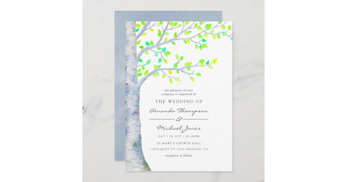 Watercolor Spring Birch Tree Wedding invitation | Zazzle