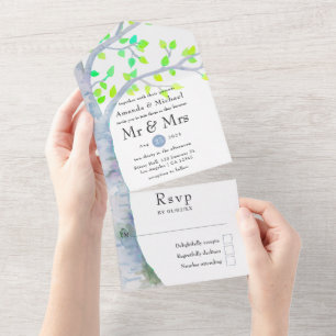 Watercolor Spring Birch Tree Wedding invitation