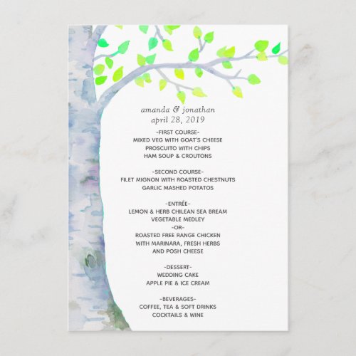 Watercolor Spring Birch Tree Wedding Menu