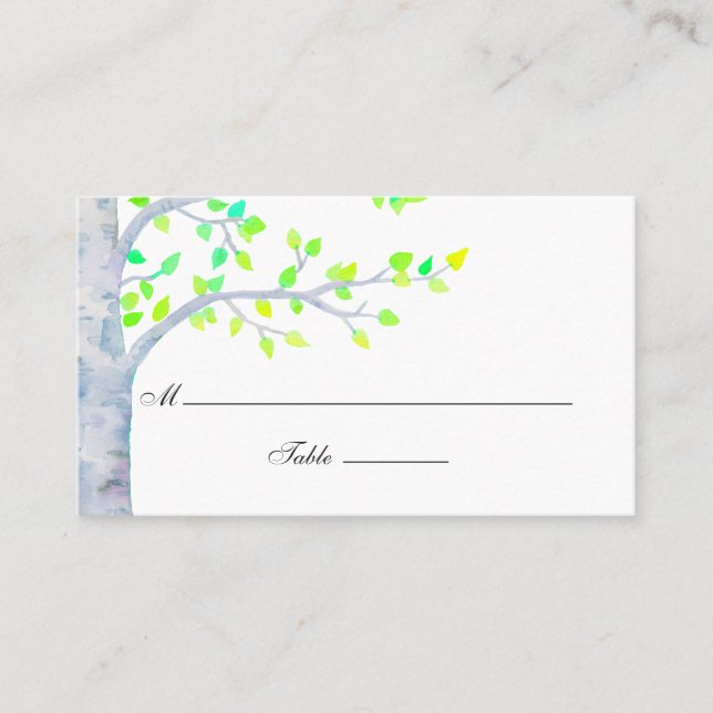 Watercolor Spring Birch Tree Wedding Place Card (Front)
