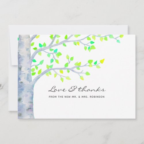 Watercolor Spring Birch Tree Wedding Thank You Card