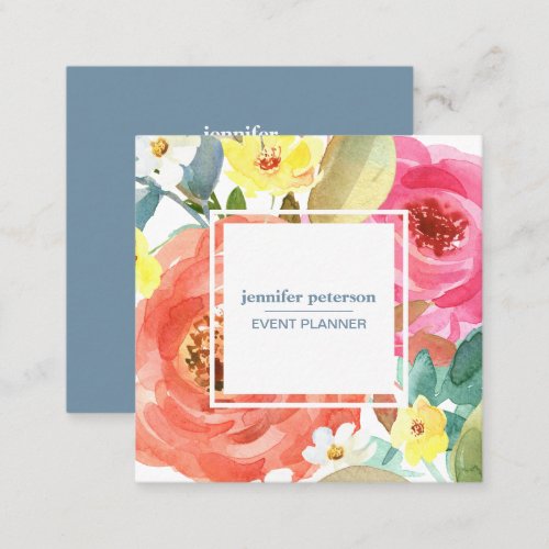 Watercolor Spring  bloom peony  Social Media Icons Square Business Card