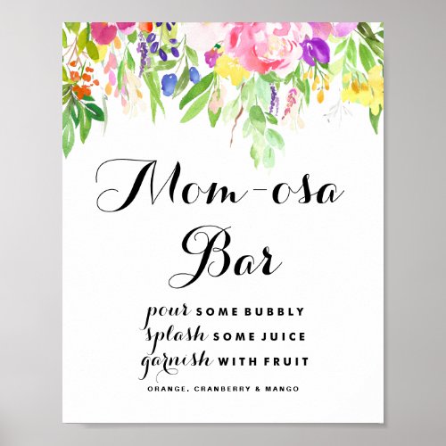 Watercolor Spring Blooms Baby Shower Mom_osa Bar Poster