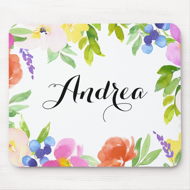 Watercolor Spring Blooms Personalized Mousepad (Front)