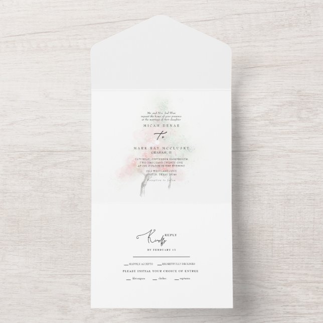 Watercolor Spring Blossoming Trees All In One Invitation (Inside)