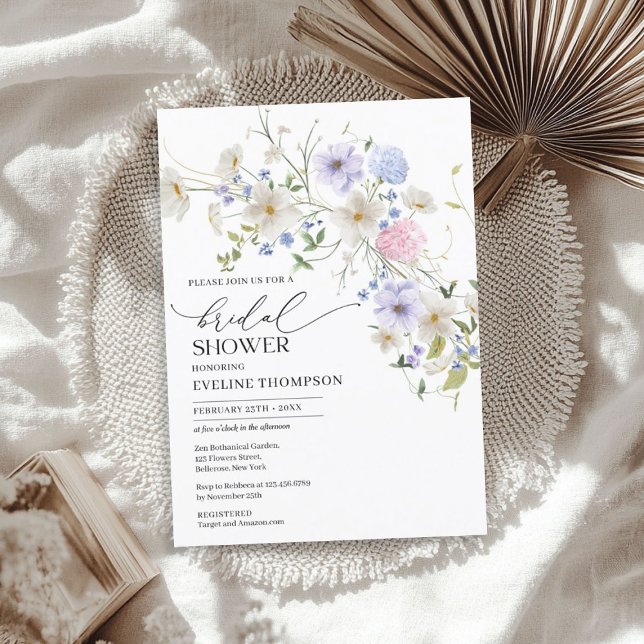 Watercolor spring blue purple pink wildflowers invitation (Watercolor spring blue purple pink wildflowers invitation)