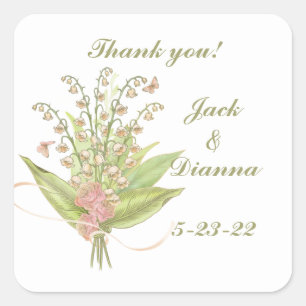 Watercolor Spring Bouquet Thank You Wedding Square Sticker