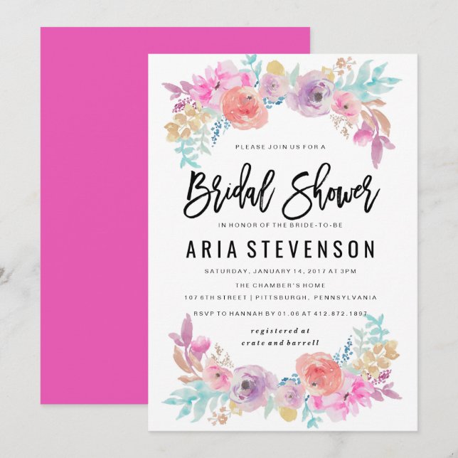 Watercolor Spring Bridal Shower Invitation (Front/Back)