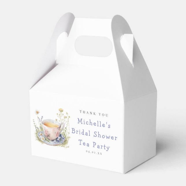 Watercolor Spring Bridal Shower Tea Party Favor Boxes (Front Side)