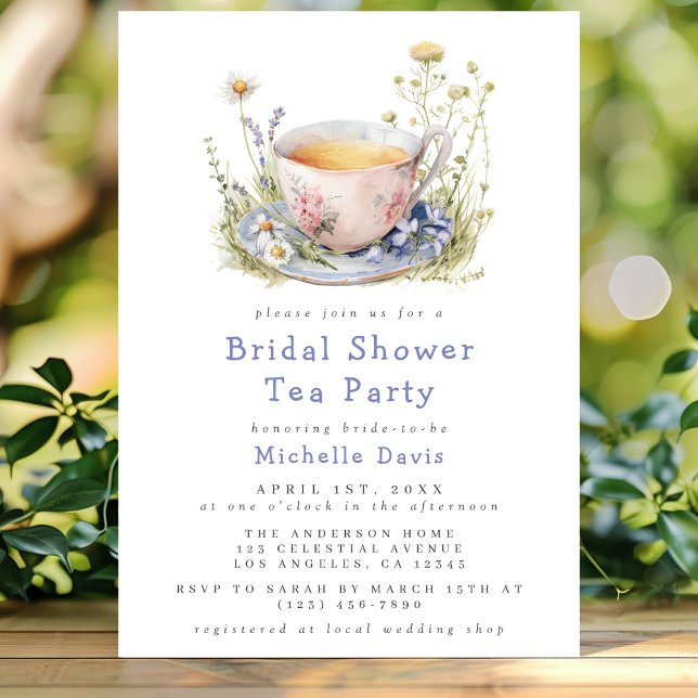 Watercolor Spring Bridal Shower Tea Party Invitation (Creator Uploaded)