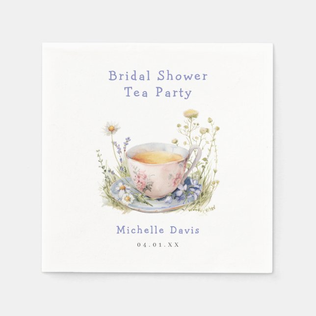 Watercolor Spring Bridal Shower Tea Party Napkins (Front)