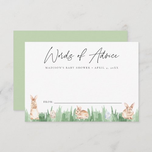 Watercolor Spring Bunnies Baby Shower Advice Card
