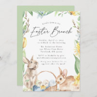 Watercolor Spring Bunnies Easter Brunch Invitation