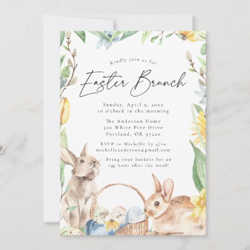 Watercolor Spring Bunnies Easter Brunch Invitation | Zazzle