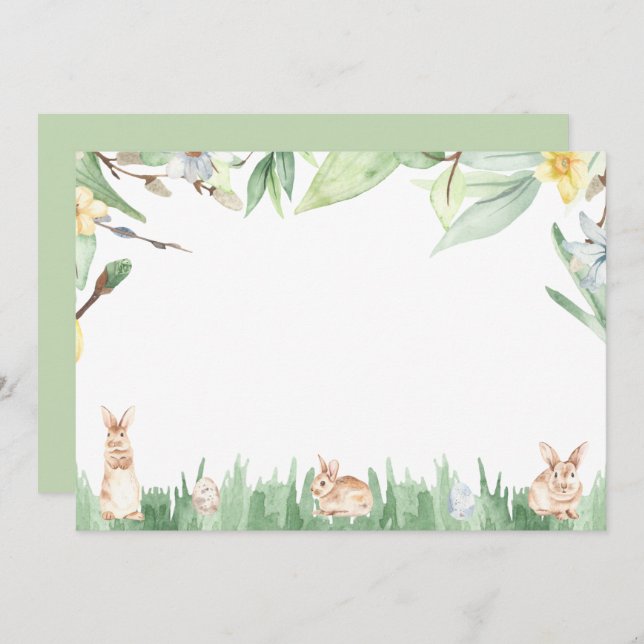 Watercolor Spring Bunnies Stationery Note Card (Front/Back)