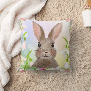 Watercolor Spring Bunny Rabbit Throw Pillow