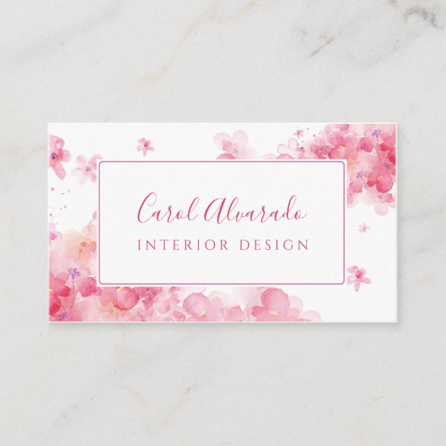 Watercolor Spring Cherry Blossom Business Card (Front)