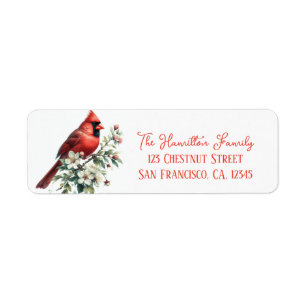 Watercolor Spring Cherry Blossom Northern Cardinal Label