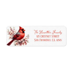 Watercolor Spring Cherry Blossom Northern Cardinal Label