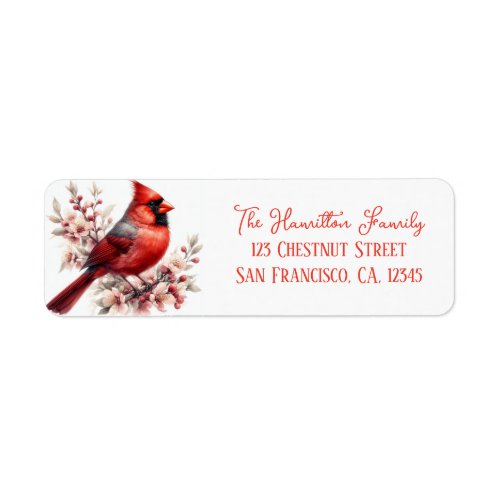 Watercolor Spring Cherry Blossom Northern Cardinal Label