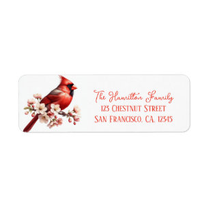 Watercolor Spring Cherry Blossom Northern Cardinal Label