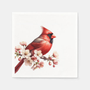 Watercolor Spring Cherry Blossom Northern Cardinal Napkins