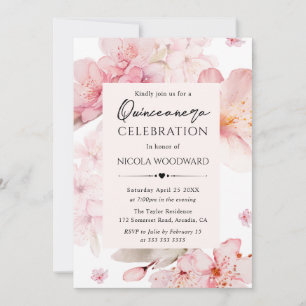Watercolor Spring Cherry Blossoms Quinceanera Invitation