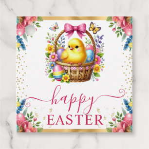 Watercolor Spring Chick Basket Easter Favor Tags