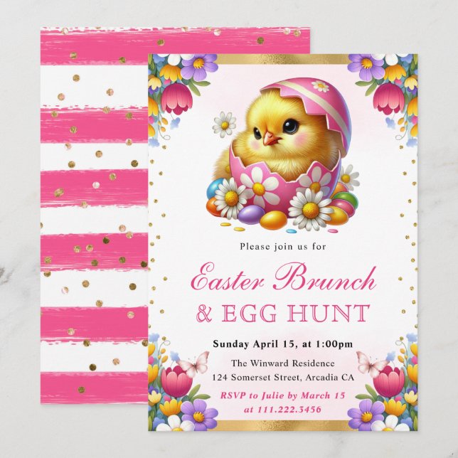 Watercolor Spring Chick in Egg Easter Brunch Invitation (Front/Back)