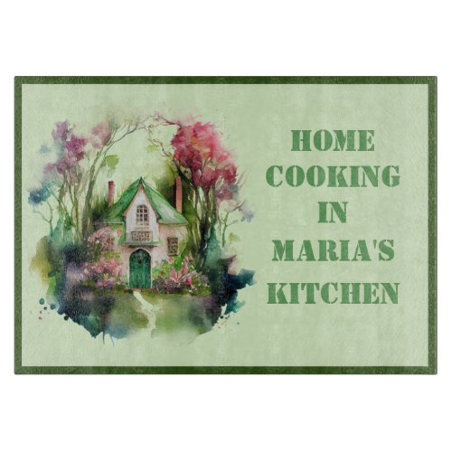 Watercolor Spring Cottage Cutting Board