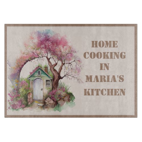 Watercolor Spring Cottage Cutting Board