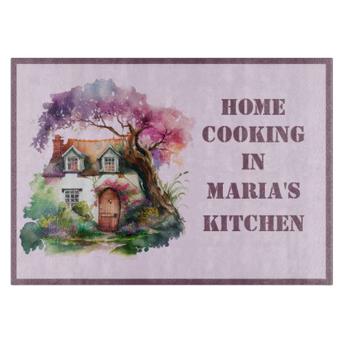 Watercolor Spring Cottage Cutting Board