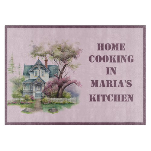 Watercolor Spring Cottage Cutting Board