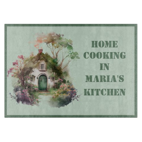 Watercolor Spring Cottage Cutting Board