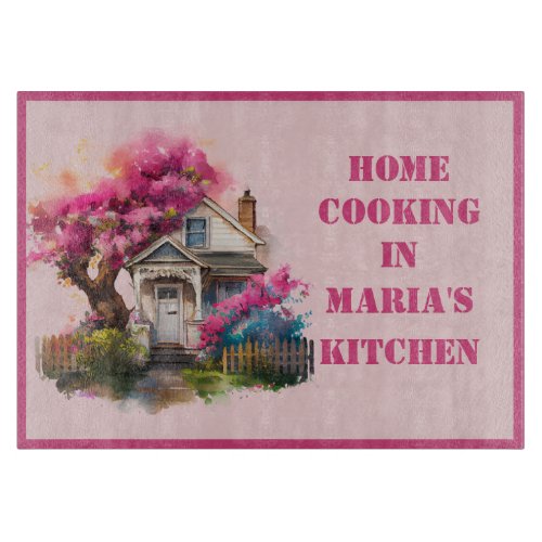 Watercolor Spring Cottage Cutting Board