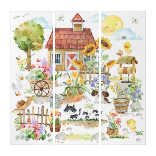 Watercolor Spring Country Floral Cottage Garden Ph Triptych
