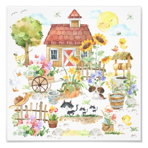 Watercolor Spring Country Floral Cottage Garden Photo Print