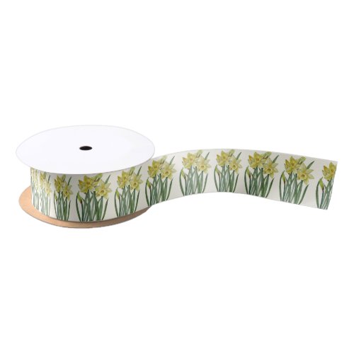 Watercolor Spring Daffodils Botanical Illustration Satin Ribbon