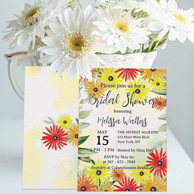 Watercolor Spring Daisy Flowers Bridal Shower Invitation (Creator Uploaded)
