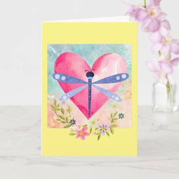 Watercolor Spring Dragonfly  Heart  Flowers Card by xgdesignsnyc at Zazzle