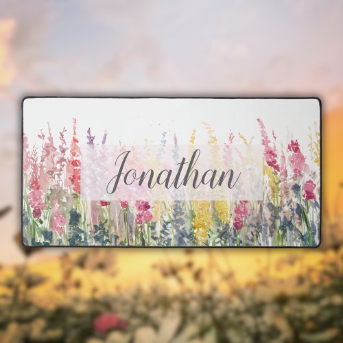 Watercolor Spring Field Flowers Desk Mat