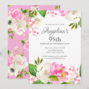 Watercolor Spring Floral 95th Birthday Invitation
