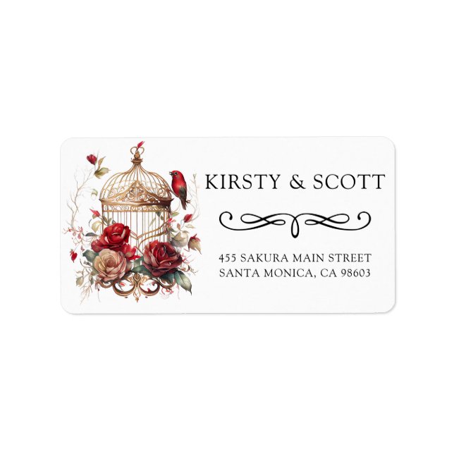 Watercolor Spring Floral Bird Cage Wedding Address Label (Front)