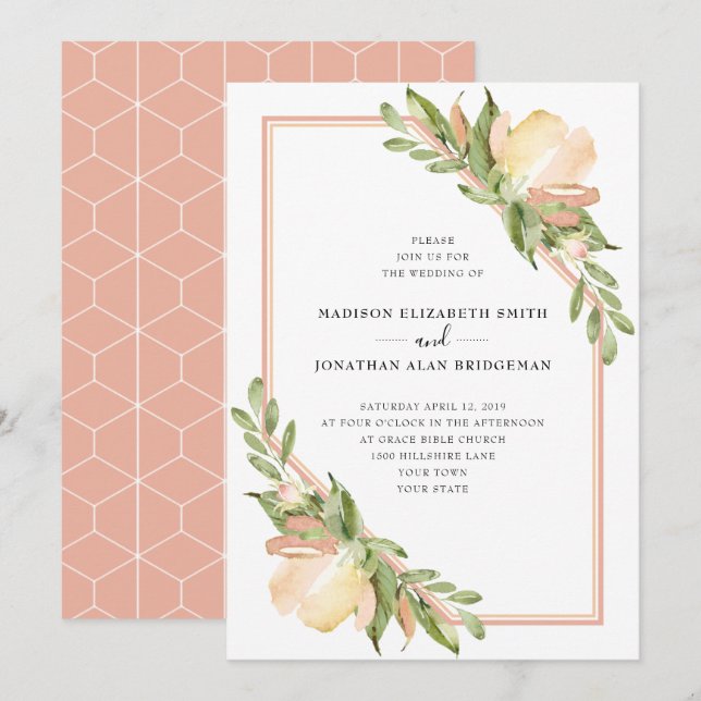 Watercolor Spring Floral Botanical Wedding Invitation (Front/Back)